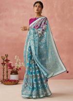 Brasso Sky Blue Festival Wear Printed Saree